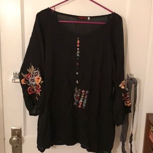 Johnny Was embroidered black top